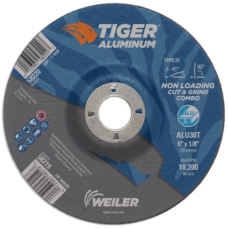 Weiler 6 in Dia, 1/8 in Thick, 7/8 in Arbor Hole Size, Aluminum Oxide 58219